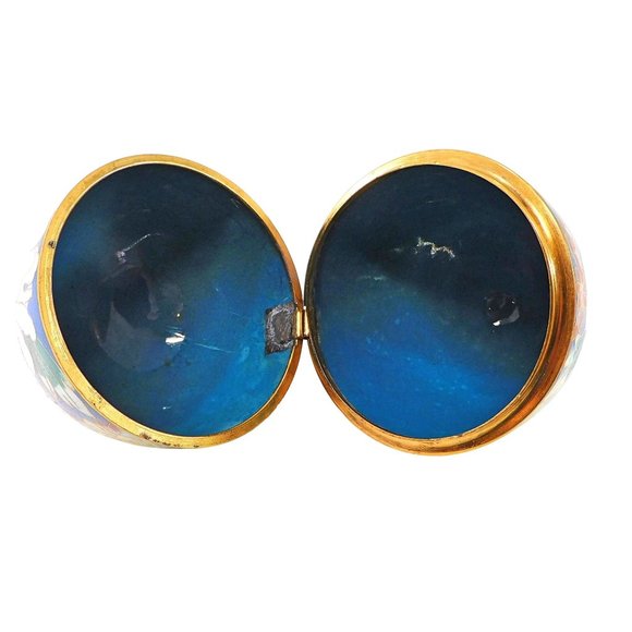 Old Cloisonne Enamel Hinged Egg Trinket Box with Stand  5" - Picture 7 of 8